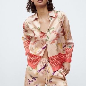 LAST CHANCE Zara Button-down Silk Effect Floral Print Blouse